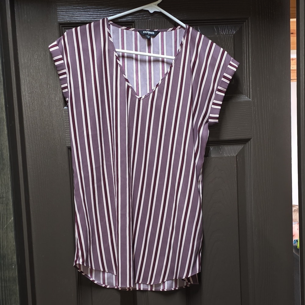 Striped V-Neck Top - Purple and White
